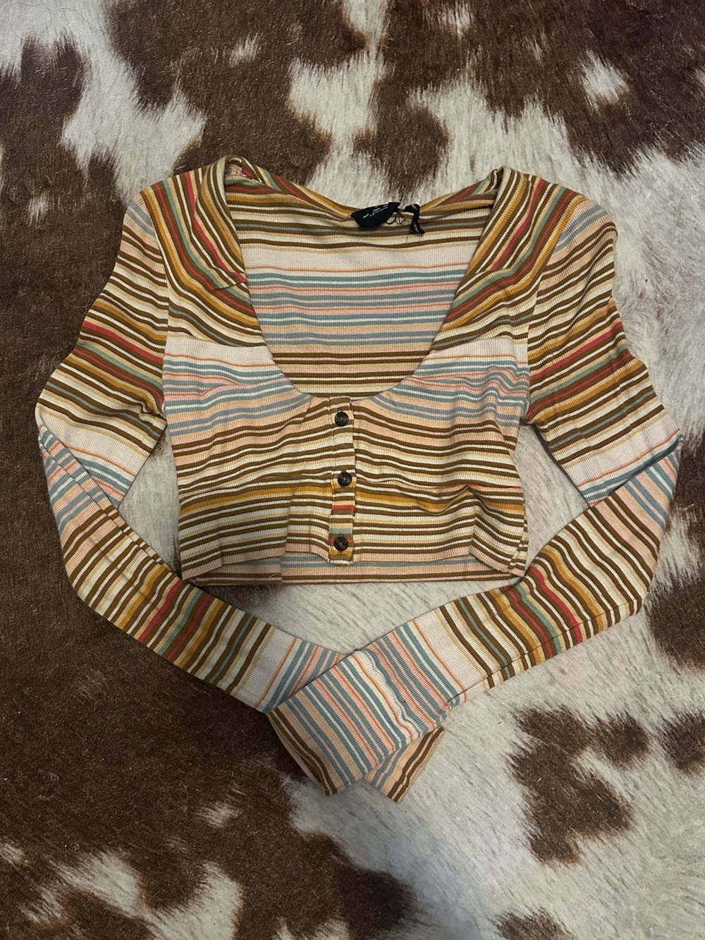 Urban Outfitters Striped Scoop-Neck Long Sleeve Crop Top